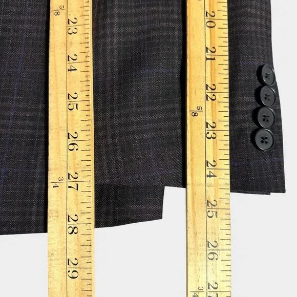 CALVIN KLEIN Mens Blazer Sport Coat 2-Button Jacket Plaid 40S Wool Purple/Blue